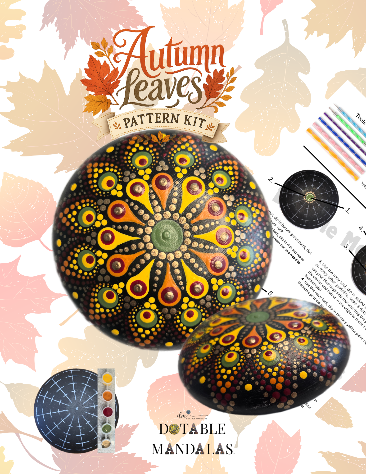 Autumn Leaves 4" Rock Dot-Painting Pattern Kit