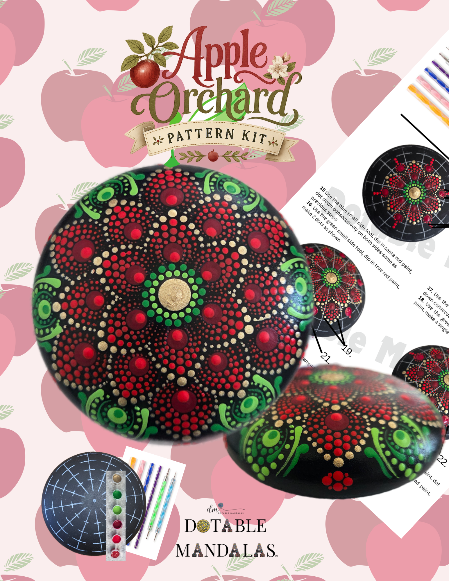 Apple Orchard 4" Rock Dot-Painting Pattern Kit