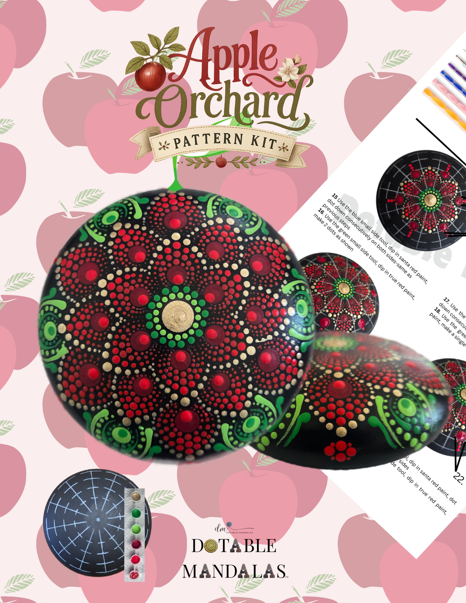 Apple Orchard 4" Rock Dot-Painting Pattern Kit