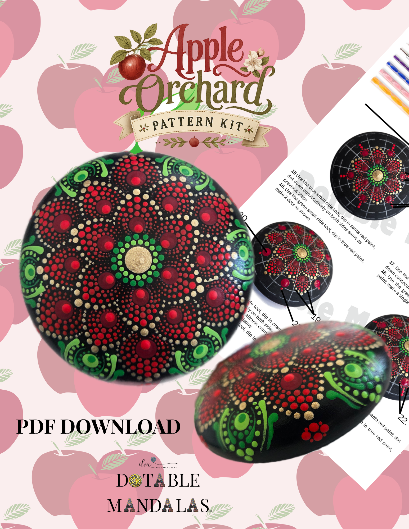 Apple Orchard 4" Rock Dot-Painting Pattern – PDF Download