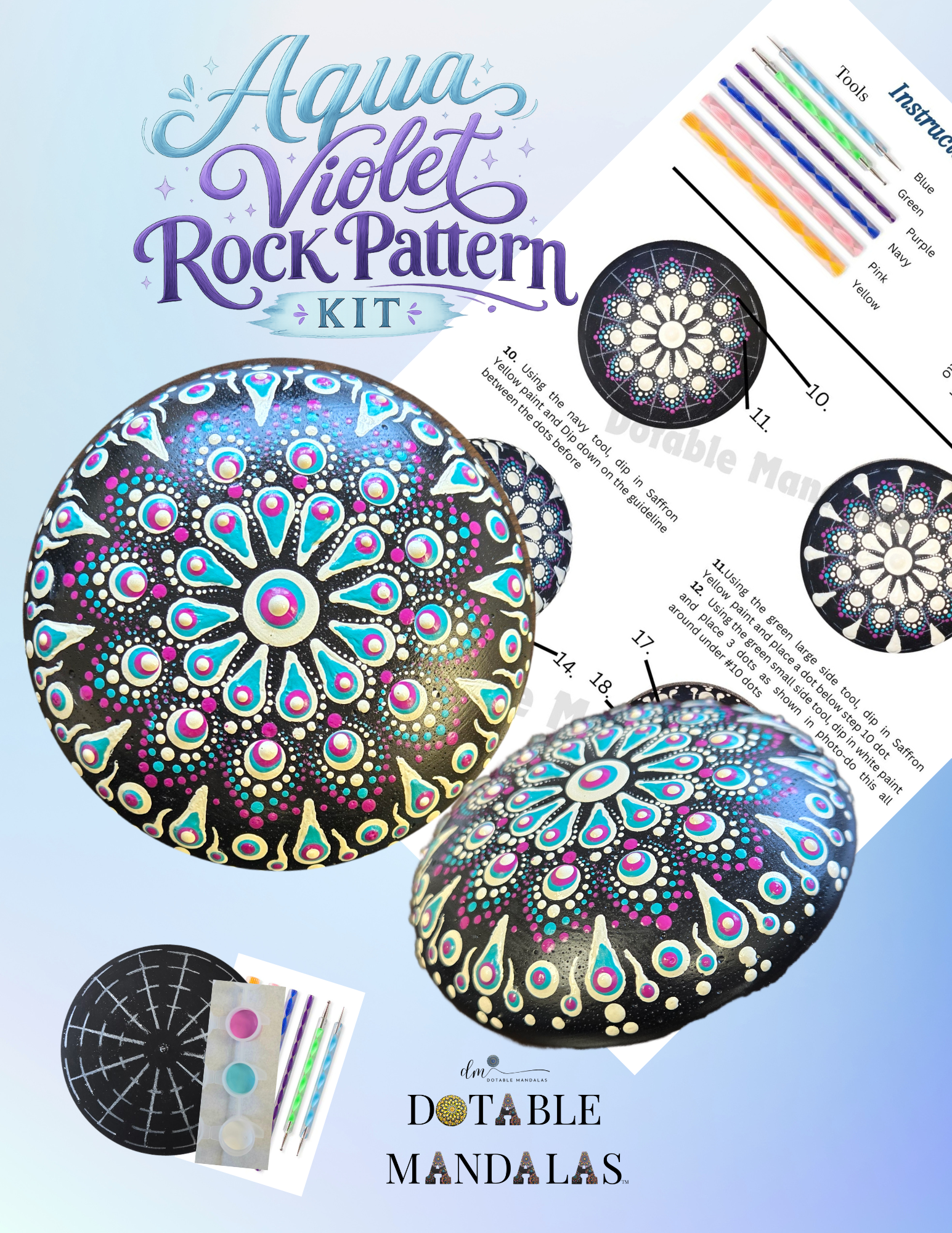 Aqua Violet 4" Rock Dot-Painting Pattern Kit