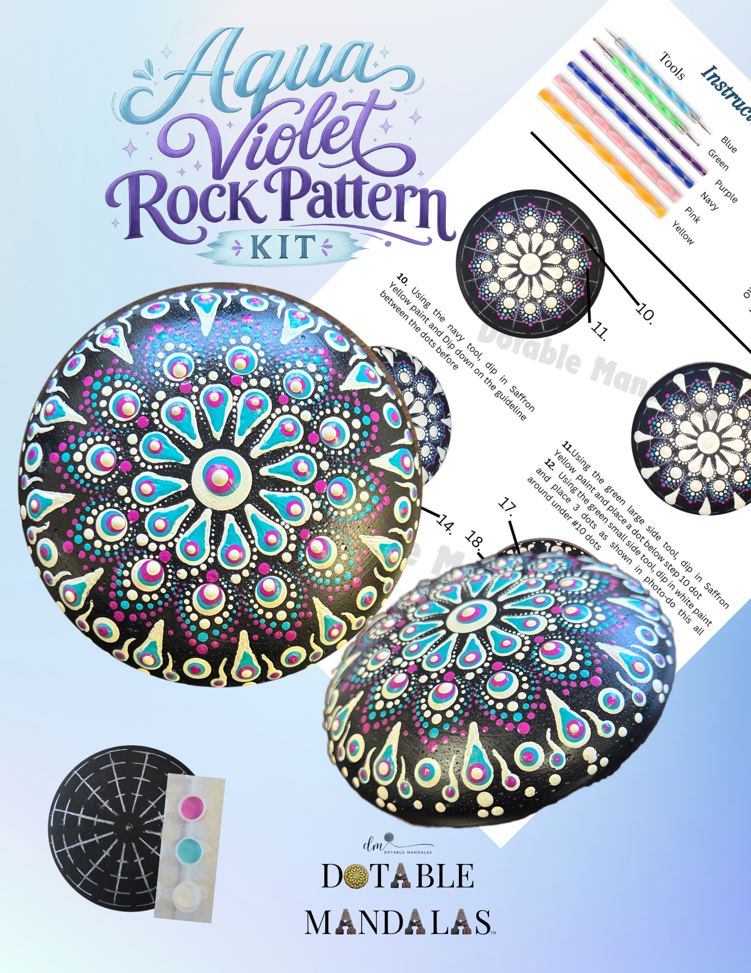 Aqua Violet 4" Rock Dot-Painting Pattern Kit
