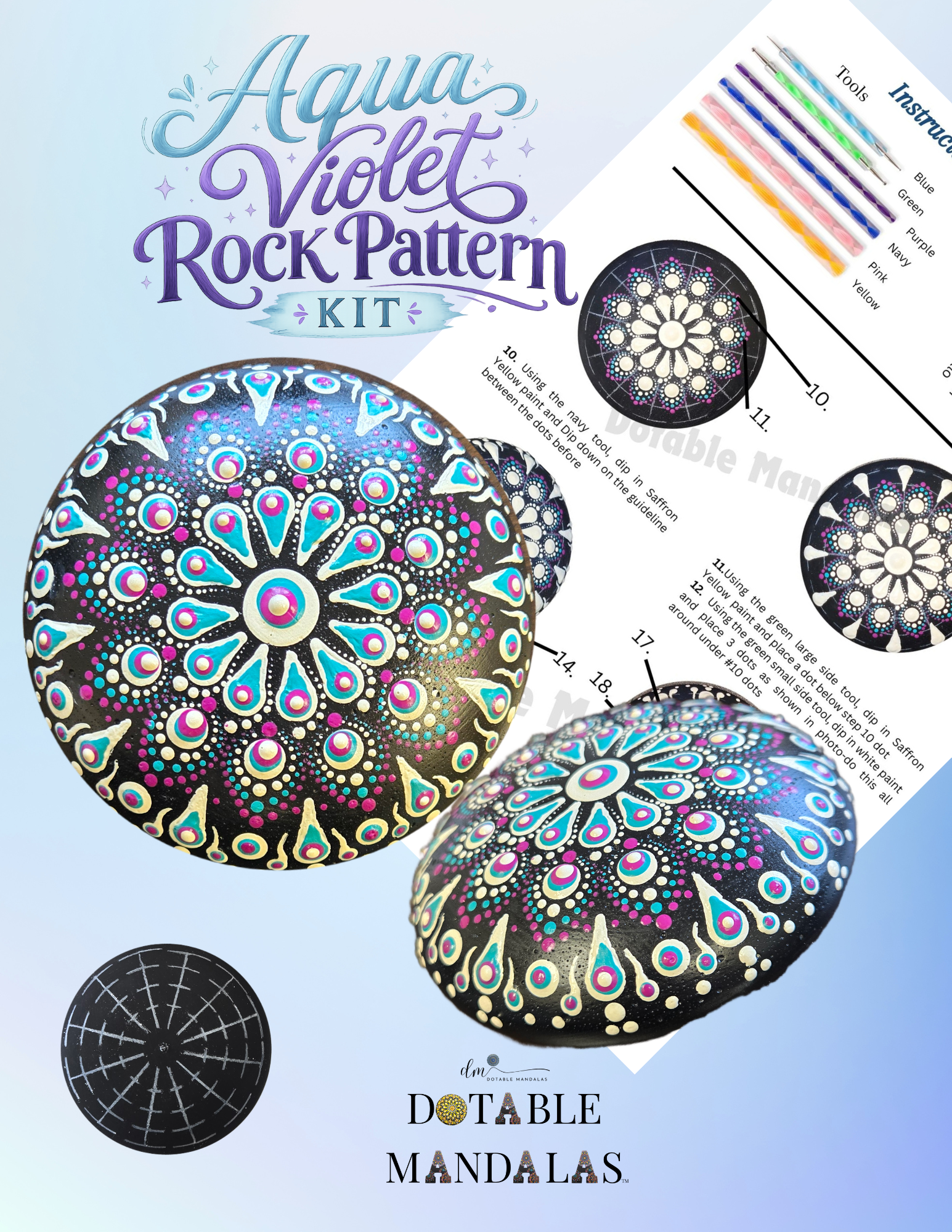 Aqua Violet 4" Rock Dot-Painting Pattern Kit